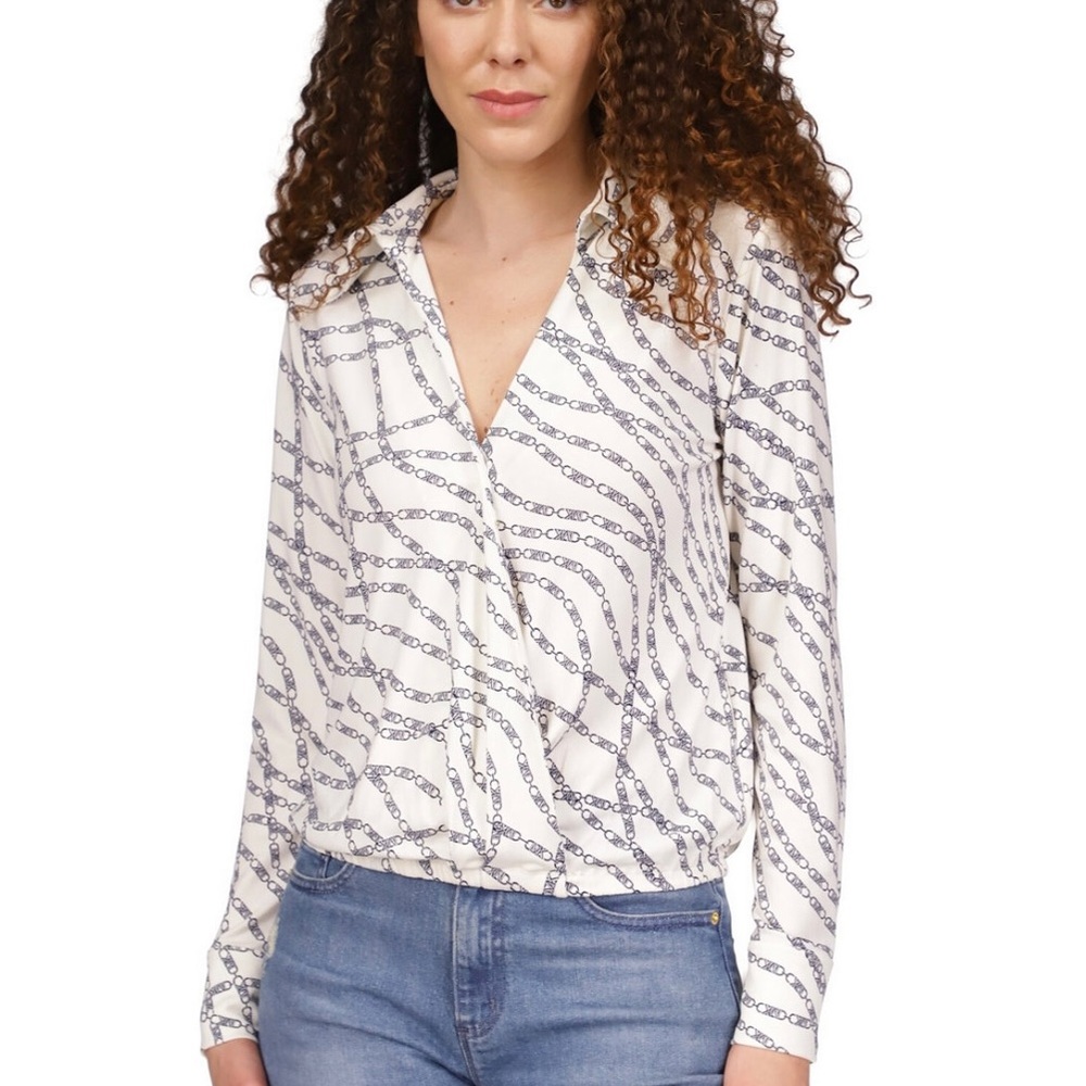 Michael Kors Women's Printed Faux-Wrap Logo top
